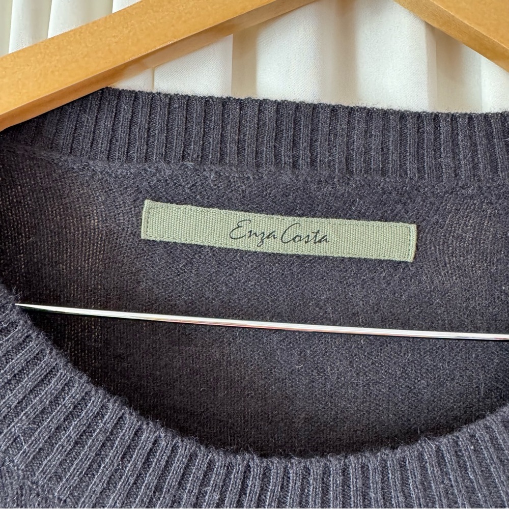 Enza Costa Black 100% Cashmere Long Sleeve Crewneck Sweater Sz Large‎ Winter - Picture 4 of 7